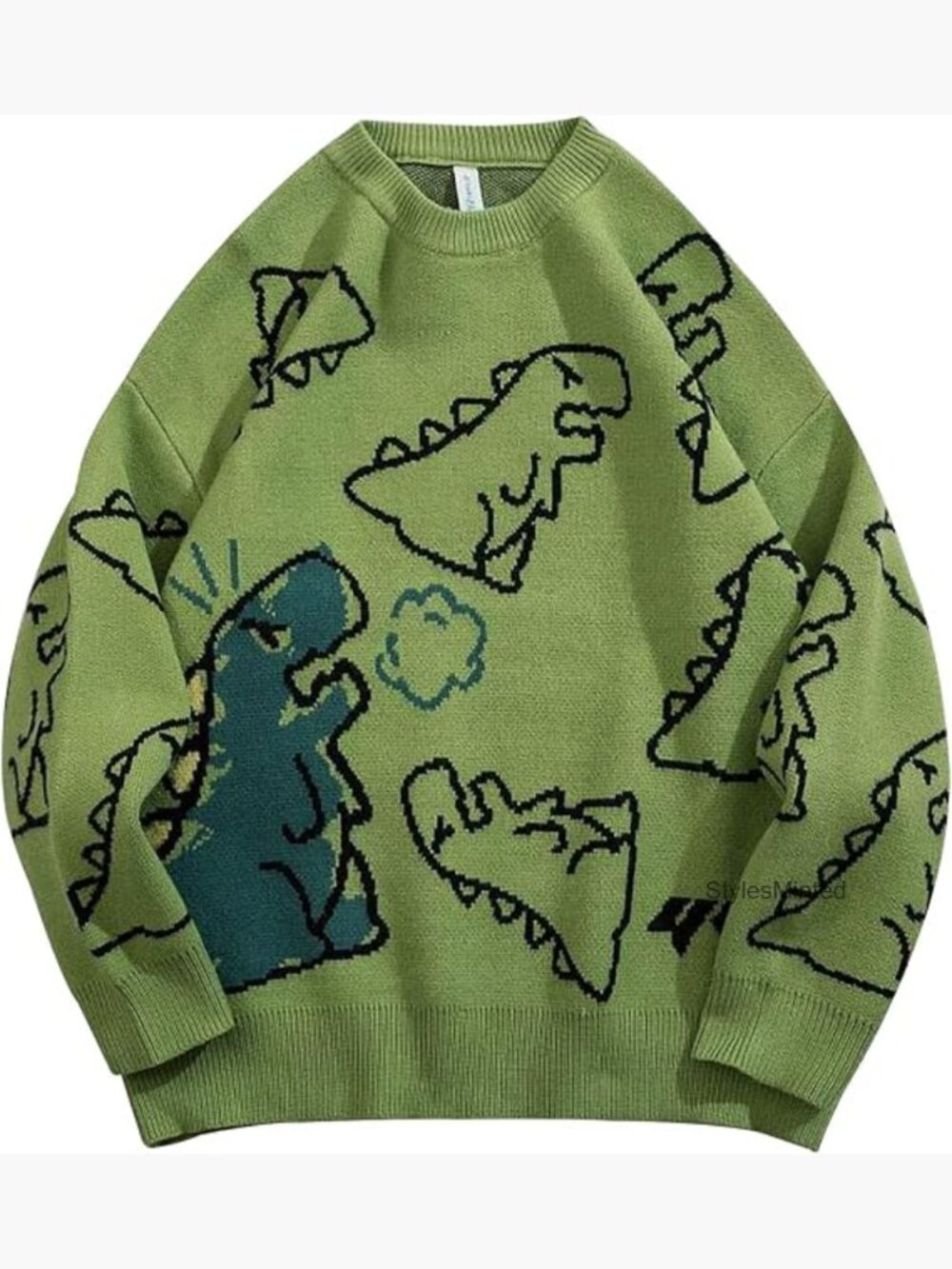 Oversized Graphic Dinosaur Knit Sweater Y2K Streetwear Pullover Women